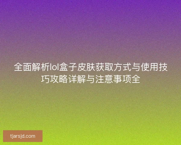 全面解析lol盒子皮肤获取方式与使用技巧攻略详解与注意事项全